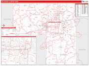 Des Moines-West Des Moines Metro Area Wall Map Red Line Style
